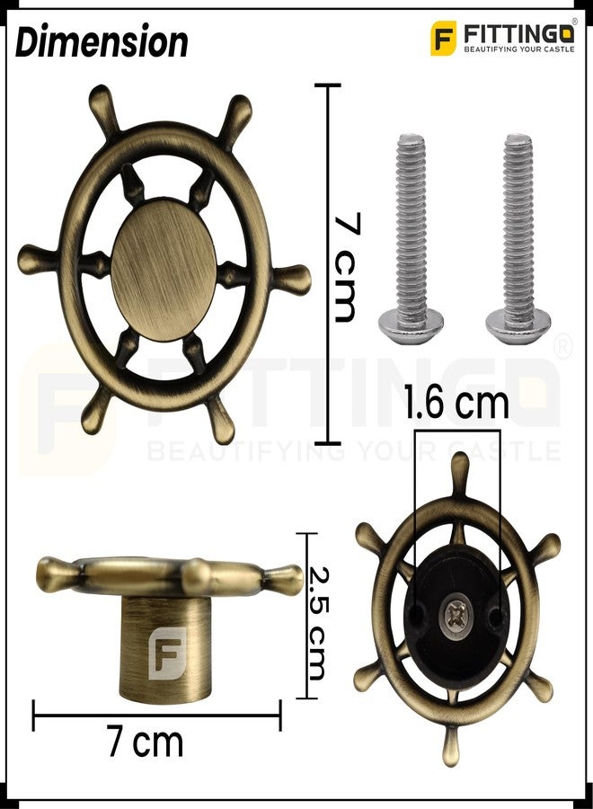 FITTINGO Ship Wheel Design Knob for Drawer/Door Knob/Drawer Knobs/Decorative Knobs and Pulls/Zinc Alloy (Antique Finish) Pack of 4 - Image 2